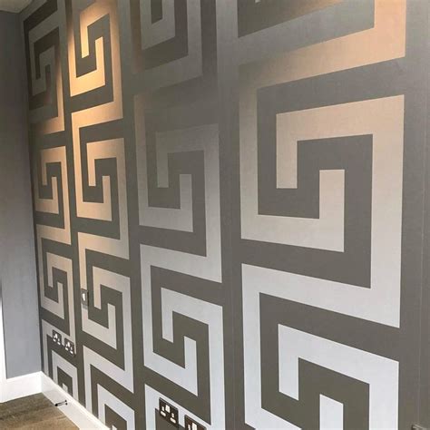 versace large greek key wallpaper silver|Versace silver greek key.